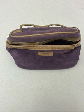 Modella Purple Suede Cosmetic Case with Tan Trim and Handle